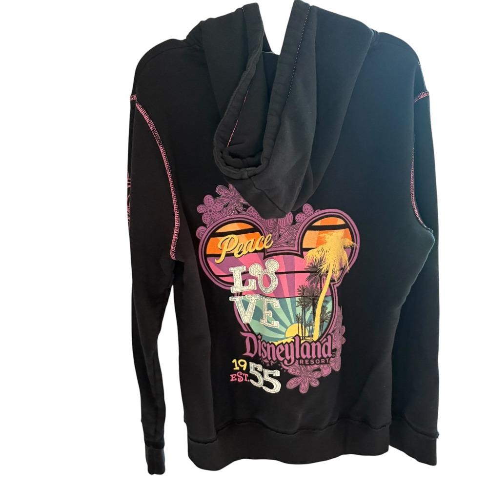 Disney Women's XL black zip up‎ hoodie. Y2K. Anniversary. Bright colors